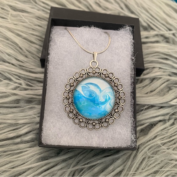 Handmade Fluid Art Necklace- Surf - Picture 2 of 8